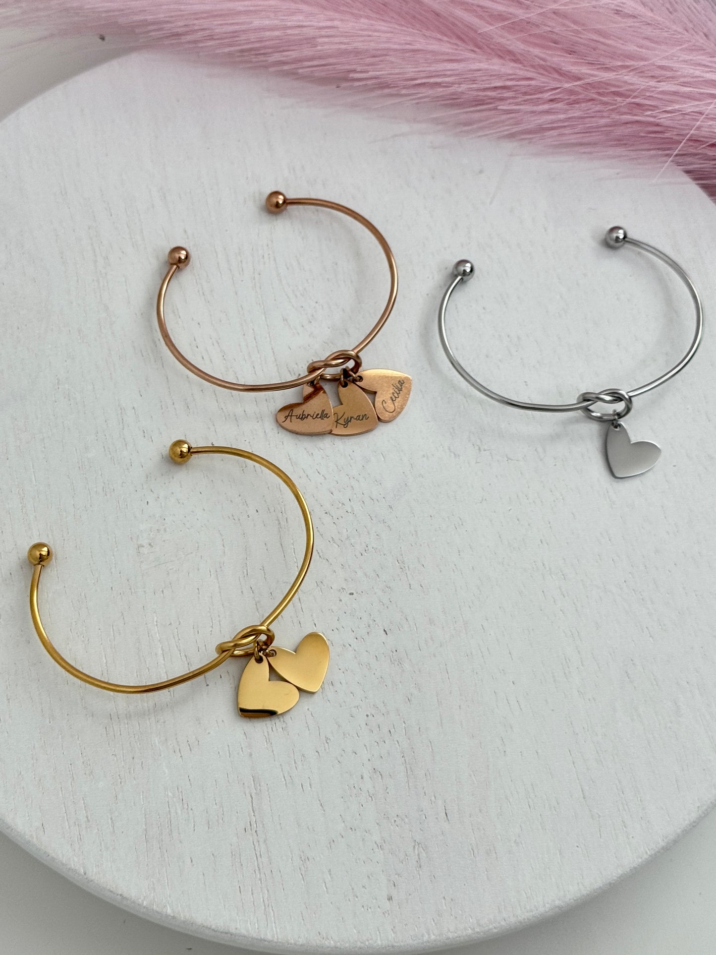 Personalized Heart Charm Bangle Bracelet