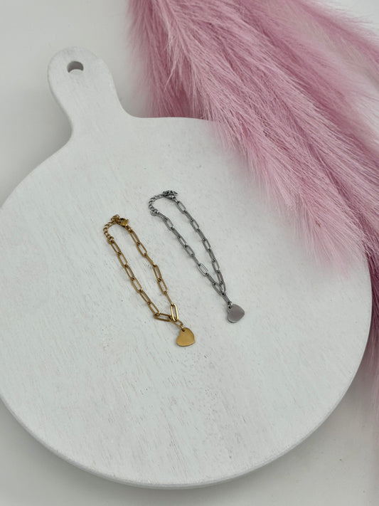 Personalized Paper Clip Chain Heart Bracelet