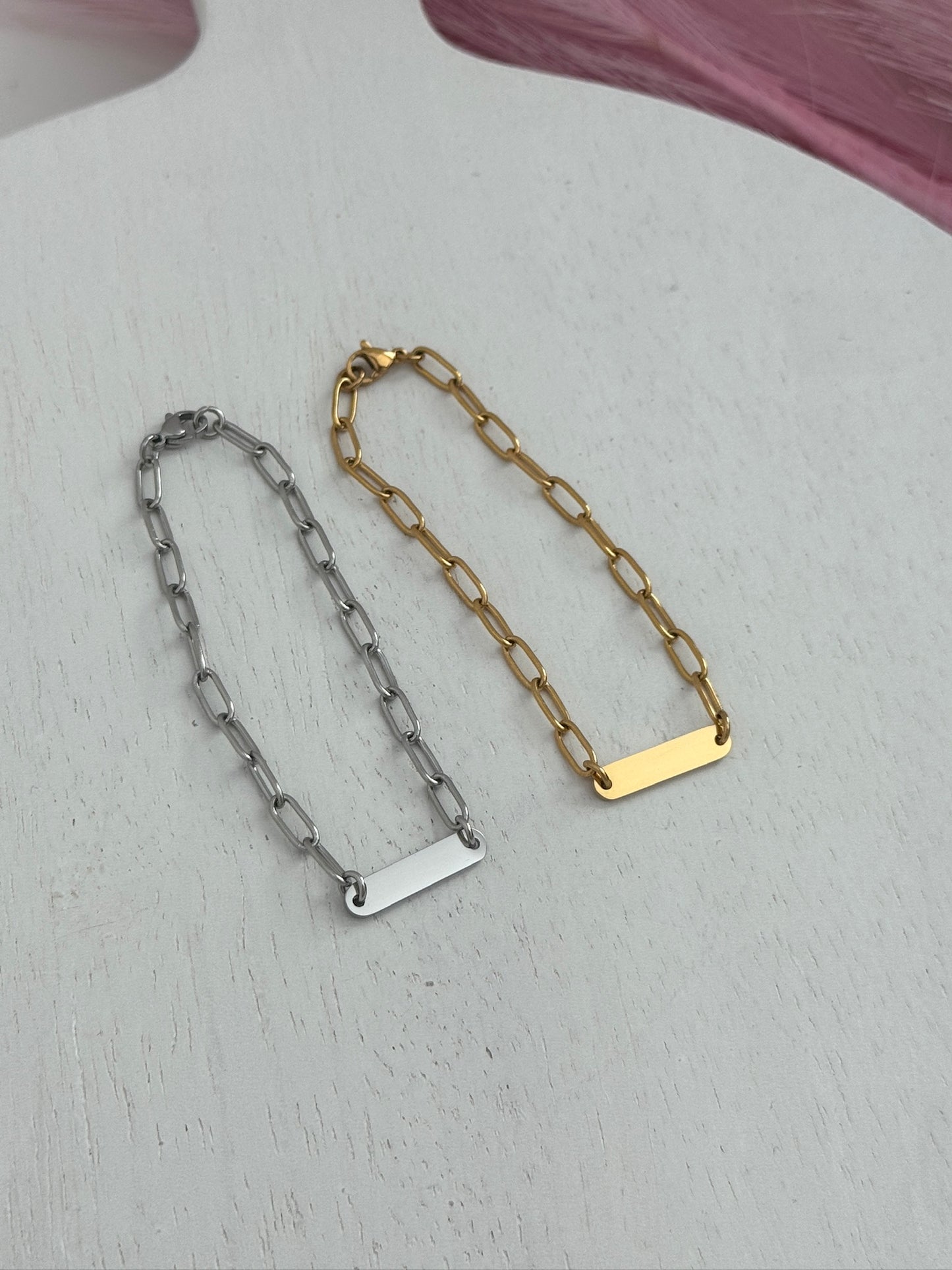 Personalized Paper Clip Chain Bar Bracelet