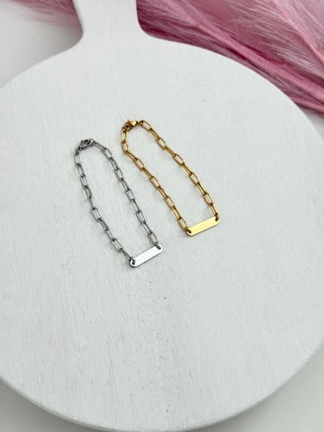 Personalized Paper Clip Chain Bar Bracelet