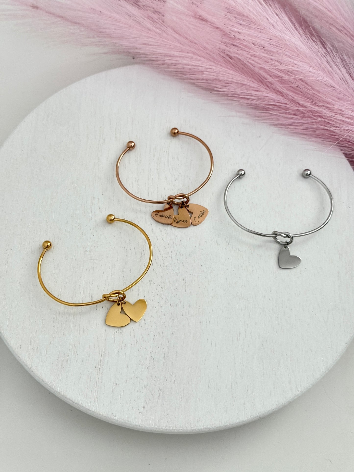 Personalized Heart Charm Bangle Bracelet