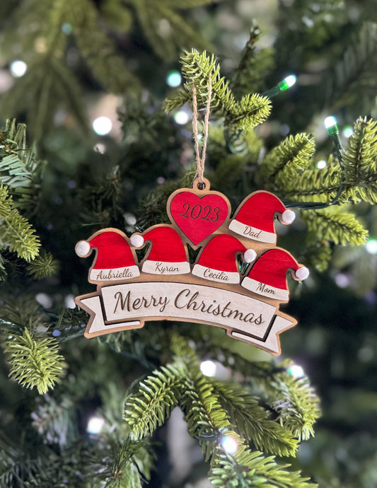 Personalized Family Santa Hat Ornament