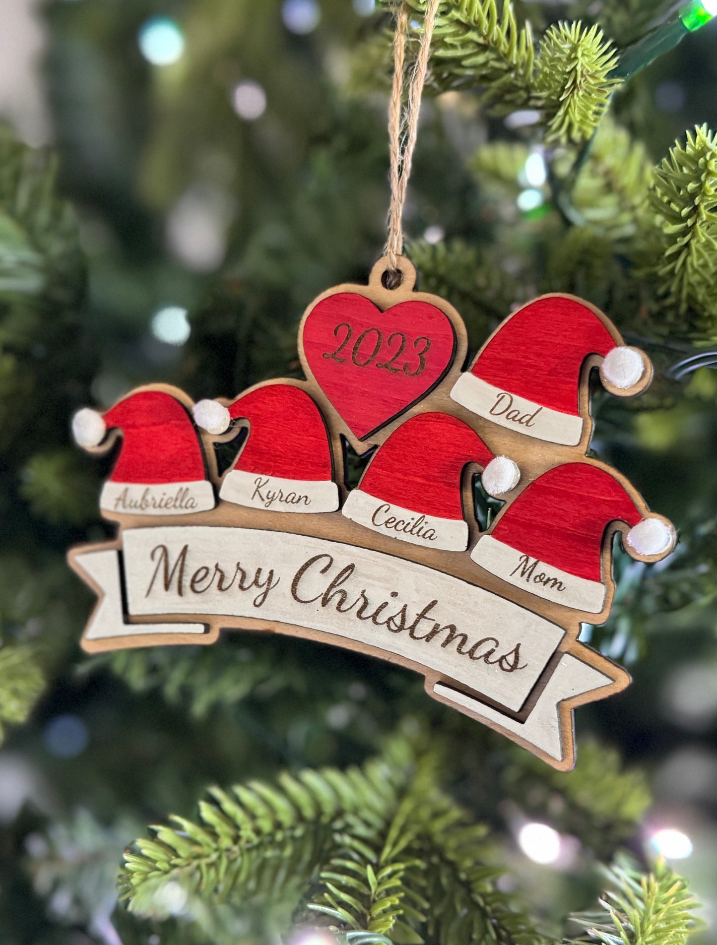 Personalized Family Santa Hat Ornament
